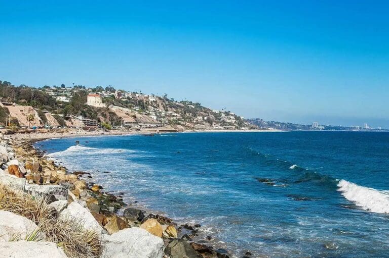 A view of the ocean from the beach.