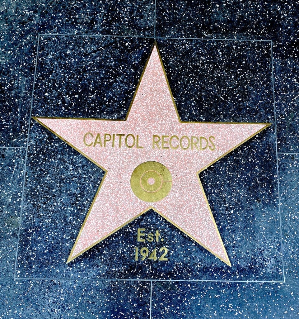 Capitol Records pink sidewalk star with vinyl