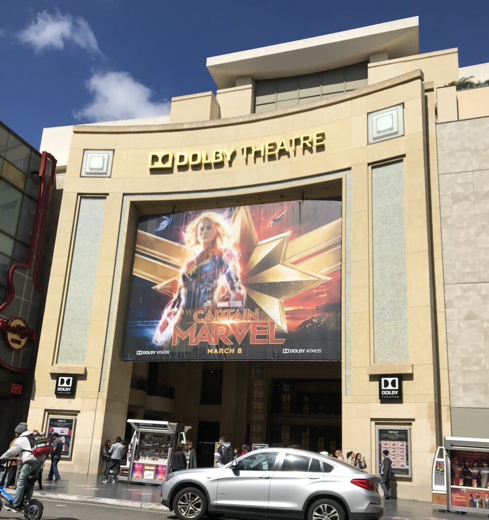 Dolby Theatre entrance with Captain Marvel poster