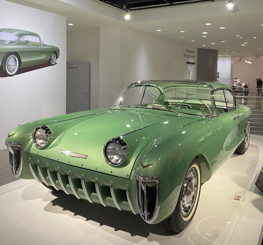 1950s green concept car with toothy grille