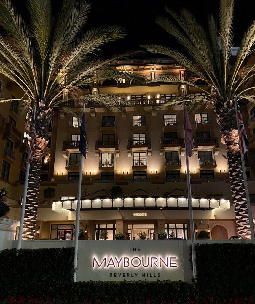 Exterior view of The Maybourne Beverly Hills – A luxury hotel destination featured on Tour Du Jour’s private Beverly Hills tours.