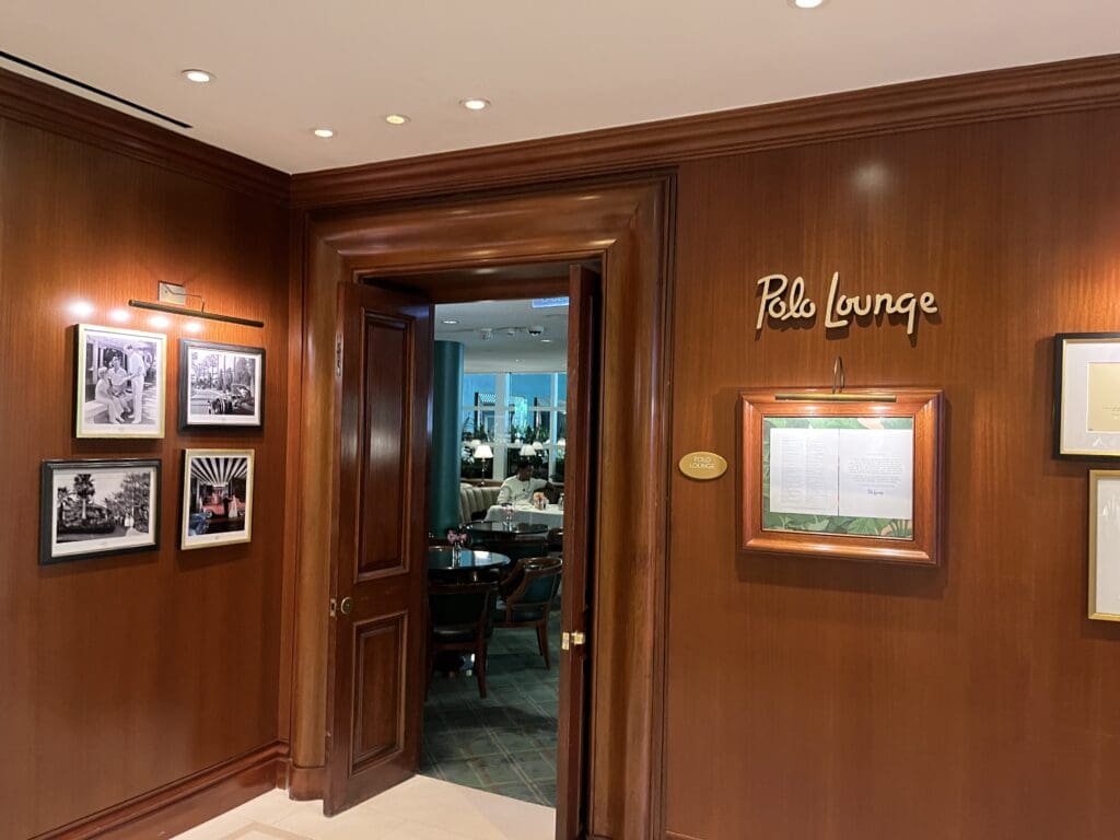 The Polo Lounge at The Beverly Hills Hotel – An iconic celebrity dining destination featured in Tour Du Jour’s curated luxury guide.