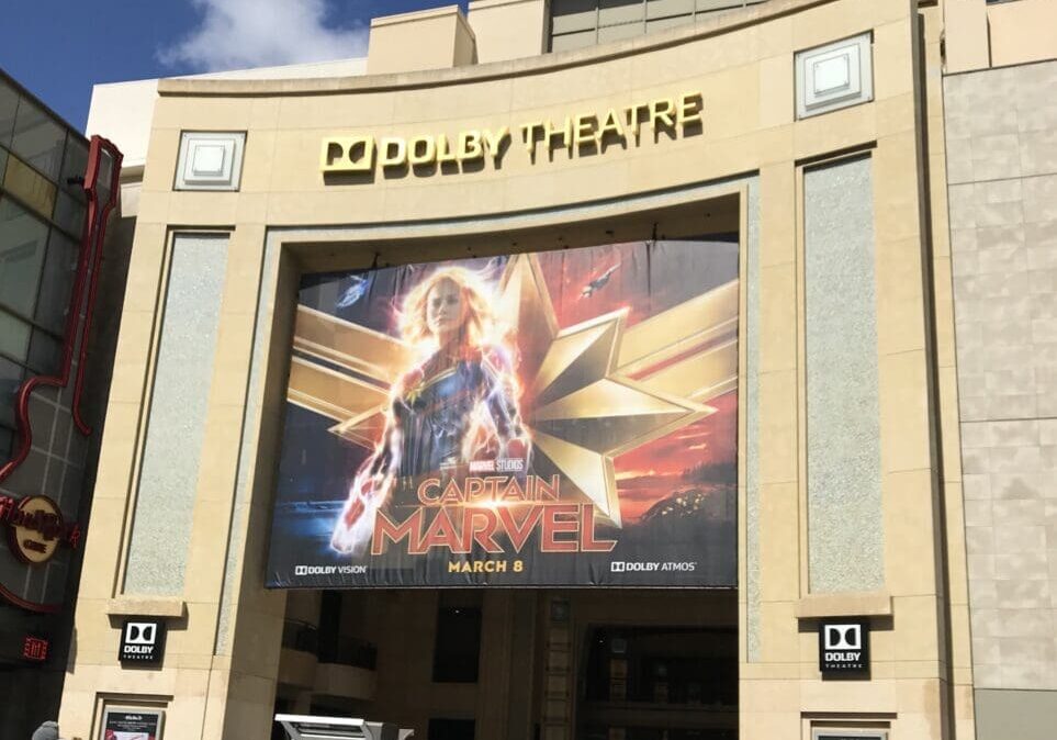 Dolby Theatre entrance with Captain Marvel poster