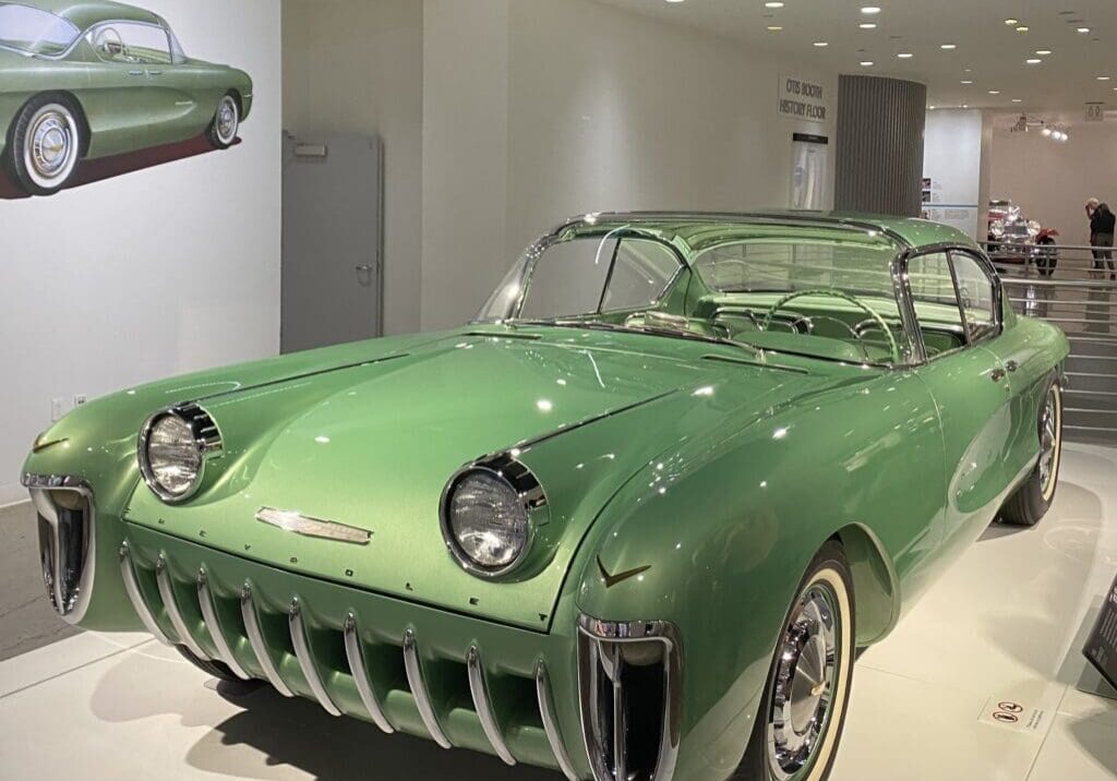 1950s green concept car with toothy grille