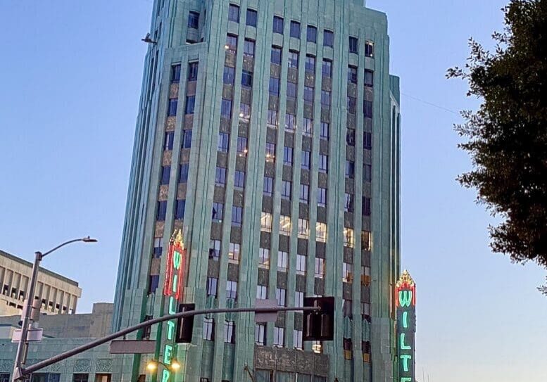 Wiltern Theatre Art Deco facade at dusk